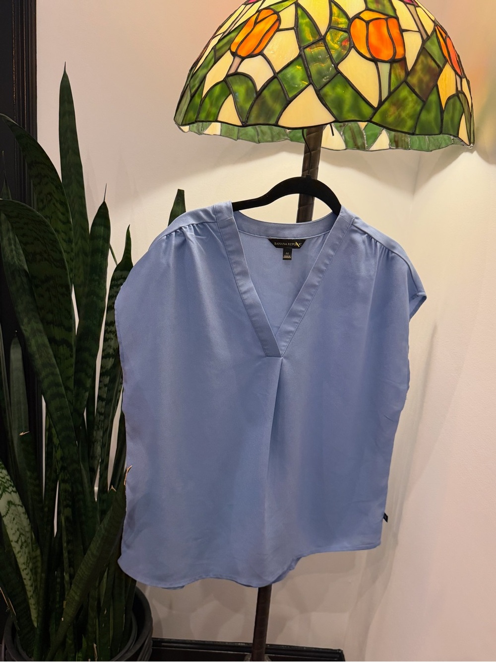 Banana Republic Light Blue V-Neck Cap Sleeve Blouse